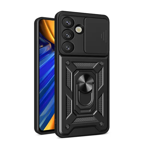 Hybrid Armor Camshield Case mit Ständer und Kameraabdeckung für Vivo Y39 5G / Y300i 5G – Schwarz